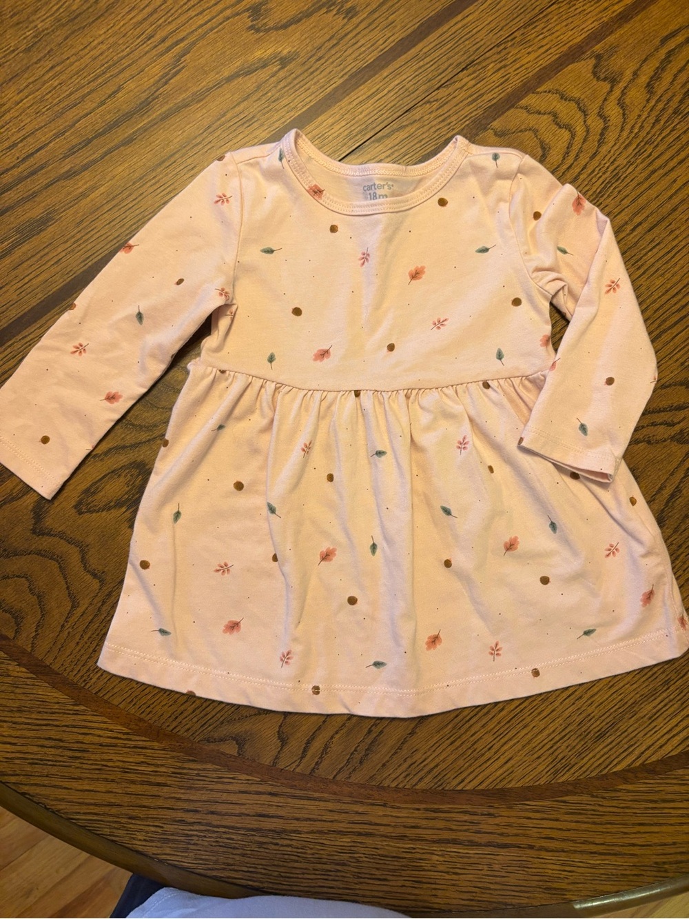 Carter's Light Pink Long-Sleeve leaf and acorn print Dress
